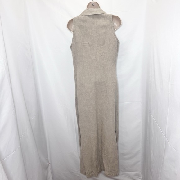 Vintage 90s GAP Linen Button Front Shirt Dress Oatmeal Maxi Sleeveless S Neutral - Picture 3 of 13